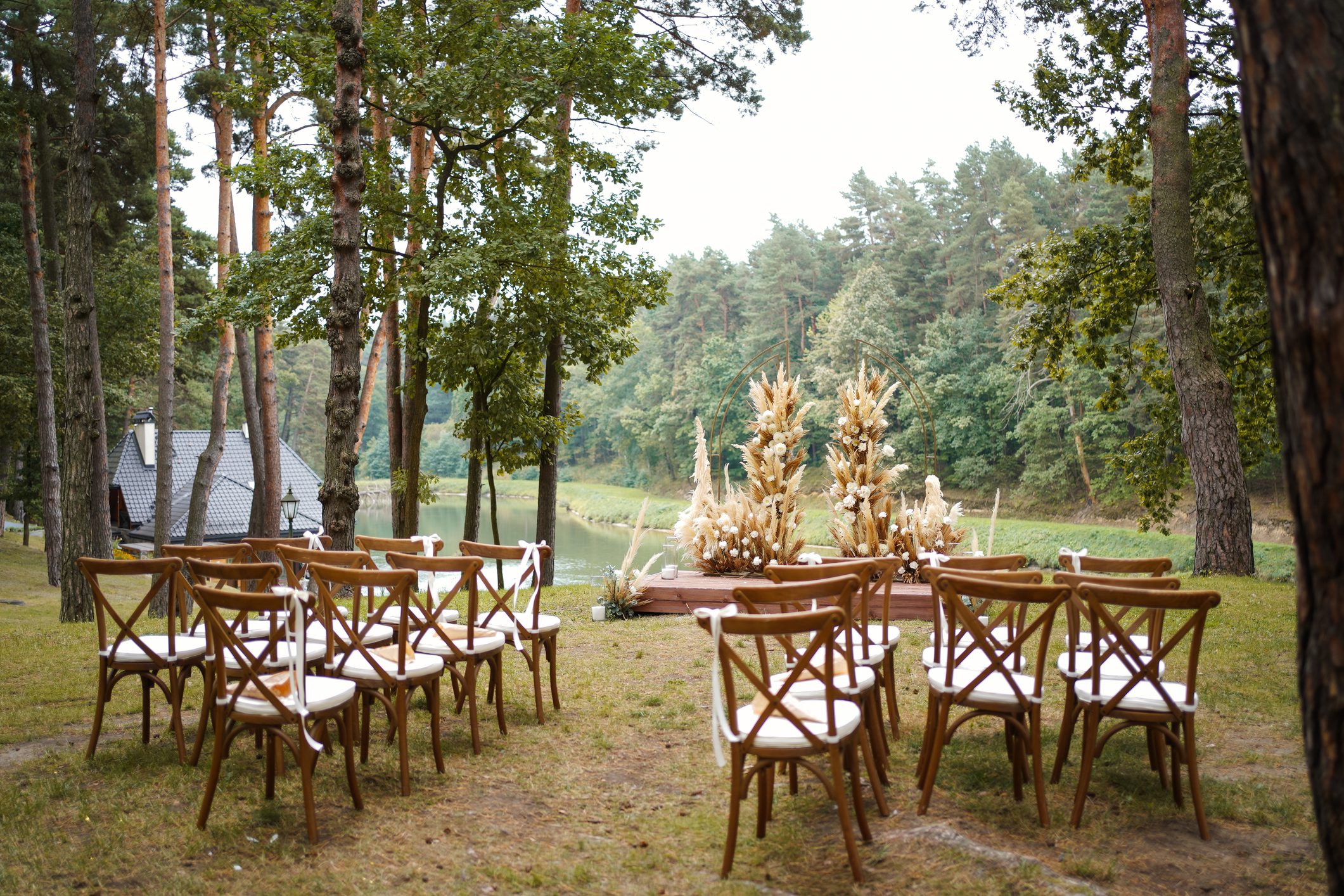 Nature-themed wedding venue with chairs